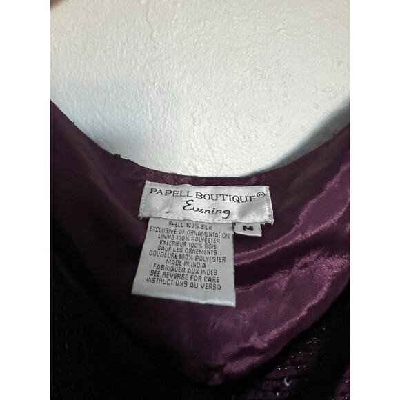 Papell Boutique Tank Top Medium Beaded Silk Cowl Whimsygoth Y2k Plum Purple - Picture 9 of 10